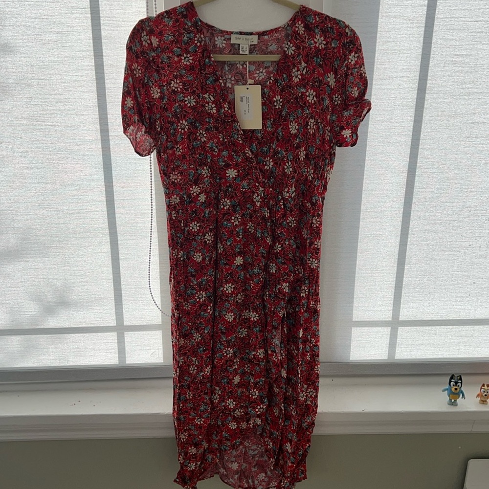 Red floral dress
